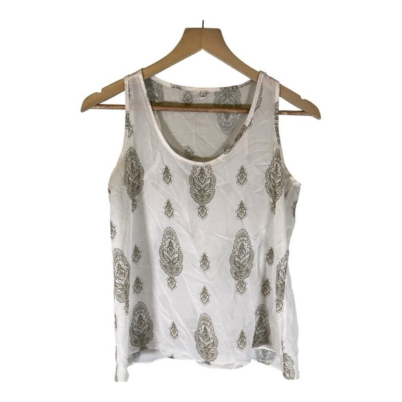 Guararapes Tops - Women's Sheer Tank Top Size Small 36 White Green Lightweight Casual Boho Brazil